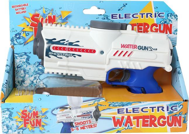 Produktbild Sun Fun Elektrische Wasserpistole mit Flasche, Weiss/Blau, 18 cm (Tank Integriert)
