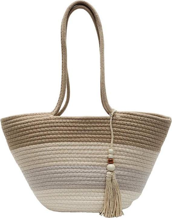 Actual product image Only-Bags.Store Baumwollseil gewebtes Design Umhängetaschen gestreift grosse Kapazität Sommer Strand Shopper mit