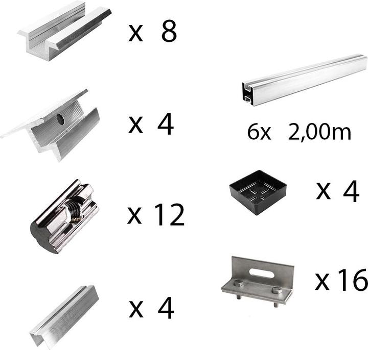Actual product image Offgridtec Befestigungskit mit Stehfalzklemmen für Schrägdachmontage 5 Solarpanele Rahmenhöhe 40mm