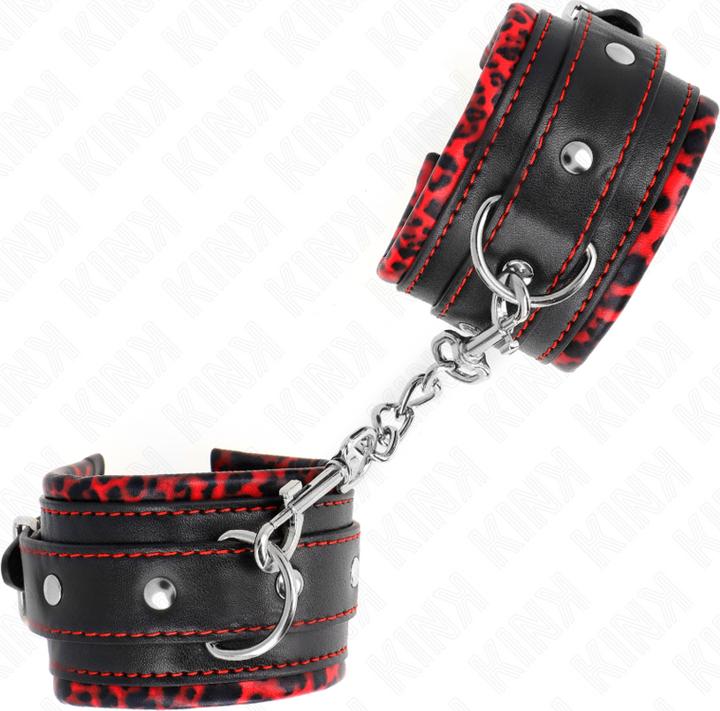Actual product image Kink FUR LINTERED Wrist Cuffs RED/BLACK ADJUSTABLE 17-29 CM X 6 CM
