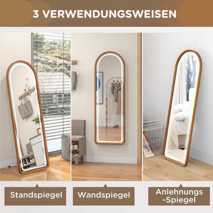 Produktbild Swisshandel24 Ganzkörperspiegel, 47 x 146 cm Wandspiegel mit Ständer, Standspiegel mit LED-Leuchte, Dimmbar Garder (50 x 151.5 cm)