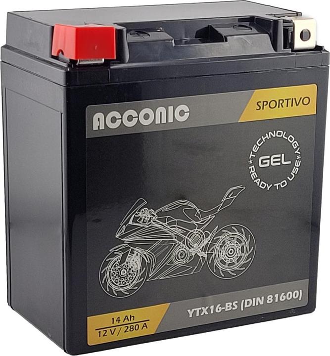 Actual product image Acconic Sportivo GEL YTX16-BS Motorradbatterie 14Ah 12V (DIN 81600) (12 V, 14 Ah)