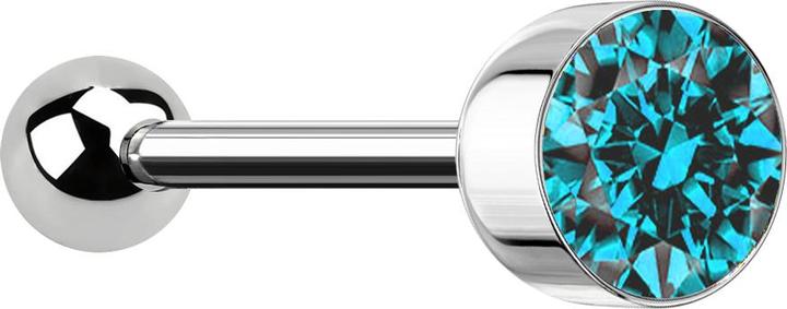Star Piercing Barbell silber mit Kugel und Kugelzylinder Kristall aqua (ohne Messing, Chirurgenstahl 316L)