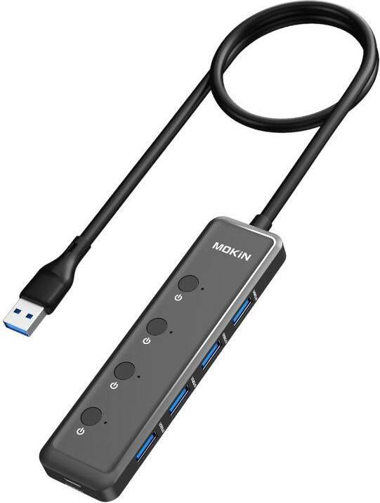 Mokin HUB 5in1 USB-A3.0 a 4xUSB-A + 1xUSB-C DC (nero) (USB-C, 4 Porti)