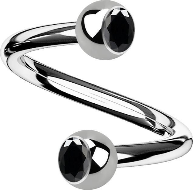Actual product image Star Piercing Micro Spirale silber mit zwei Kugeln Kristall schwarz (without brass, Titanium G23)
