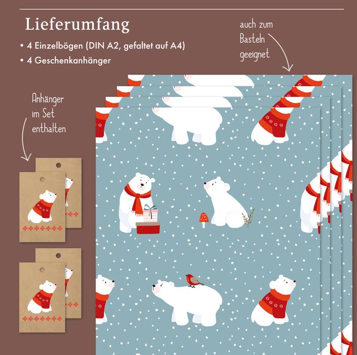Produktbild Dabelino Geschenkpapier Set Weihnachten: Eisbär (für Kinder) (Geschenkpapier, 4 x)