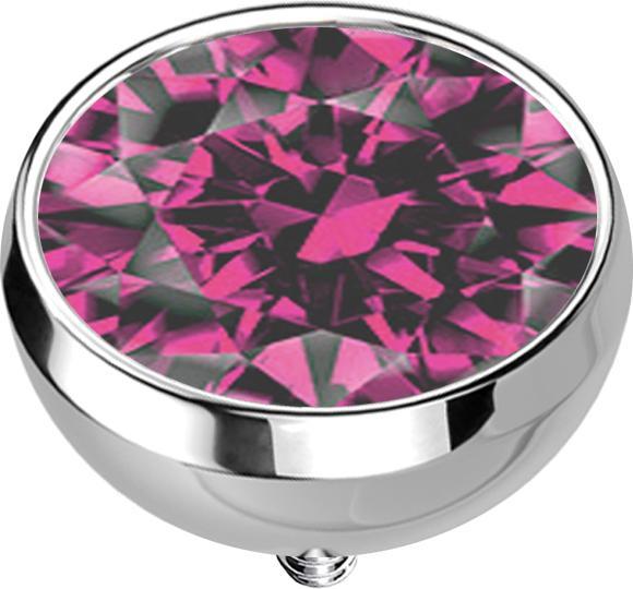 Star Piercing Dermal Anchor Halbkugel silber mit Kristall pink (ohne Messing, Titan G23)