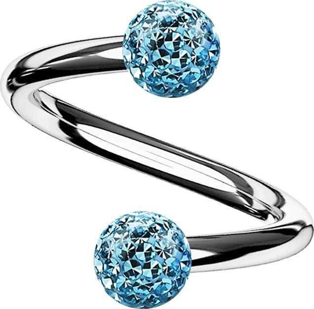 Actual product image Star Piercing Spirale silber mit zwei Kristallkugeln aqua Epoxy Schutzschicht (without brass, Titanium G23)