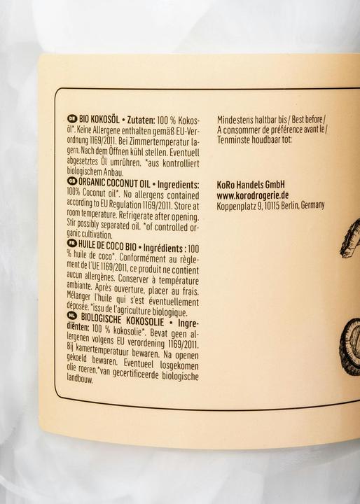 Nährwerte und Zutaten KoRo Kokosöl (1000 ml)