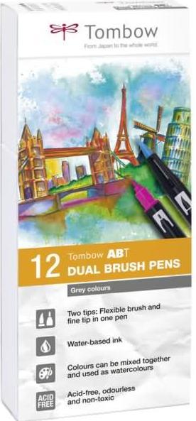 Image du produit Tombow Stylo à double pinceau ABT, nuances de gris (Noir gris, 12 x)