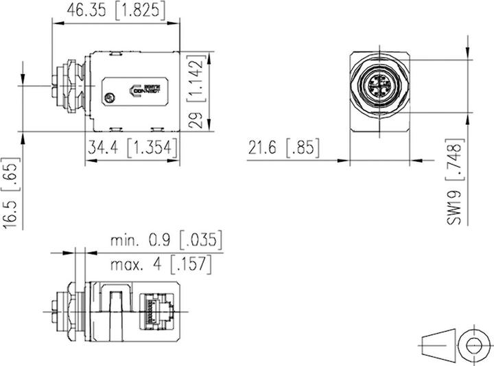 Image du produit Elbro CONNECT Connecteur M12 codé en X sur RJ45, coudé à 90 (Raccord réseau)
