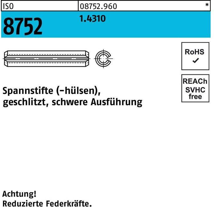 Actual product image Dowel pin ISO 8752 slotted 8 x 26 1.4310 heavy version ISO 8752