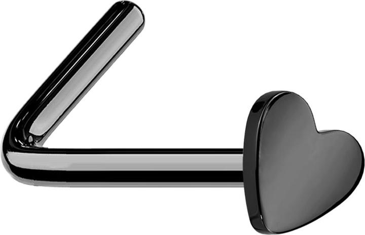 Star Piercing Nasenstecker gewinkelt schwarz mit Herz (Titan G23, ohne Messing)
