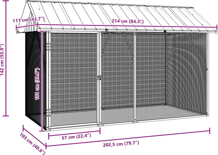 Immagine prodotto VidaXL Voliera per uccelli antracite 112x227x141 cm in acciaio