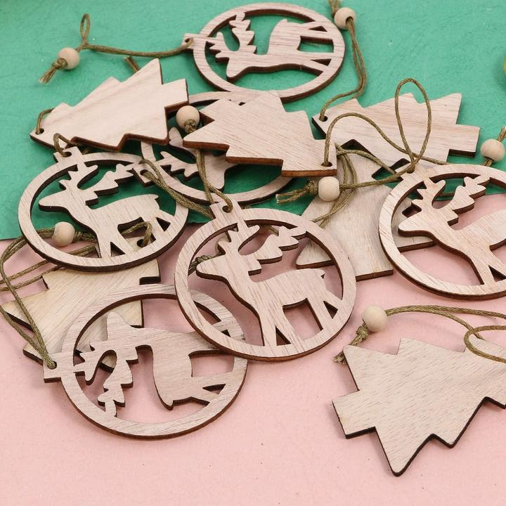 Immagine prodotto Cbx Decorazioni in legno da 12 pezzi, ornamento, ornamento per albero di Natale, decorazione natalizia (12 -parte)