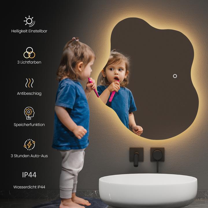 Produktbild Emke Badspiegel mit Beleuchtung 60*50cm,Beschlagfrei, 3 Farbtemperaturen(3000K-6500K) und dimmbaren