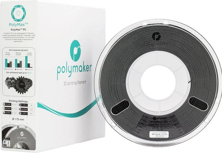 Produktbild Polymaker PC02001 Polymax Tough Filament PC (Polycarbonat) hohe Steifigkeit, hit (Carbon, 1.75 mm, 750 g, Schwarz)