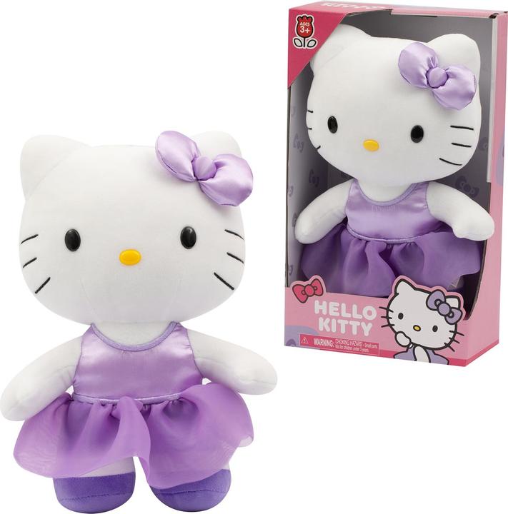 Immagine prodotto Giochi Preziosi Hello Kitty Giocattolo di peluche morbido alto 30 cm con vestito alla moda, vestito di raso viola e (30 cm)