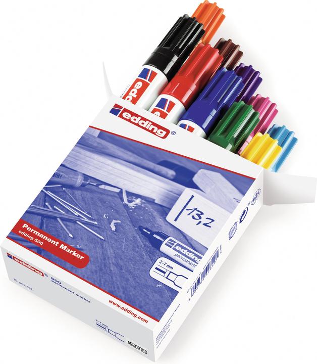 Edding 500 (Schwarz, Blau, Grün, Rot, Gelb, Orange, Braun, Violett, Pink, Hellblau, 2 mm, 10 x)