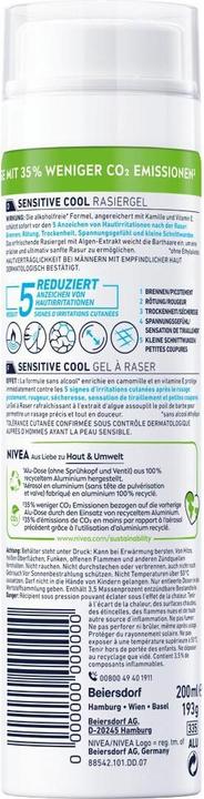 Nutritional values and ingredients NIVEA MEN Sensitive Cool (200 ml, Shaving gel)
