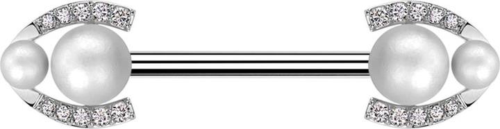 Star Piercing Barbell silber mit zwei zwei Perlenkugeln silber Kristalle silber (Messing, Chirurgenstahl 316L)
