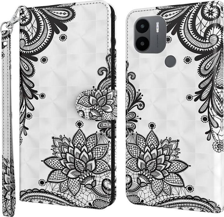Produktbild Cover-Discount Xiaomi Redmi A2 / A1 - Etui Glitzer Effekt Blumen schwarz (Xiaomi Redmi A2, KXD A1)