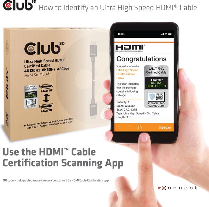 Actual product image Club 3D HDMI (Type A) - HDMI (Type A) (5 m, HDMI)