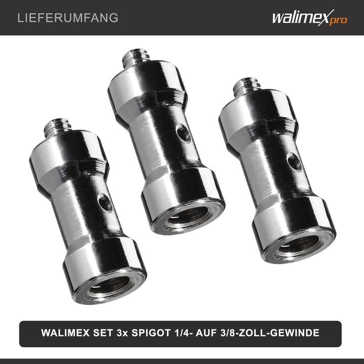 Actual product image Walimex Set 3x Spigot Gewinde Adapter 3/8" auf 1/4" Fotografie Kamera Zubehör (Stand adapter)