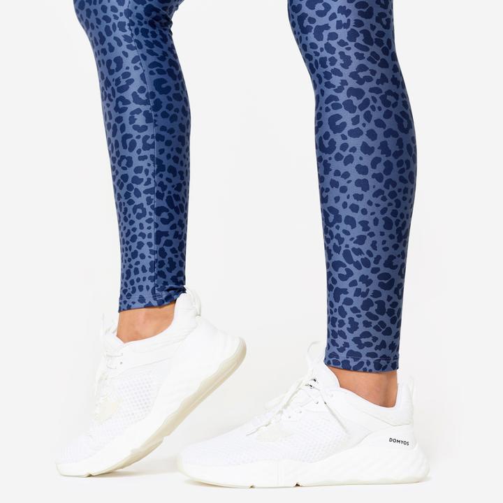 Image du produit Domyos Legging de fitness taille haute femme, imprimé léopard bleu (W26/L30)