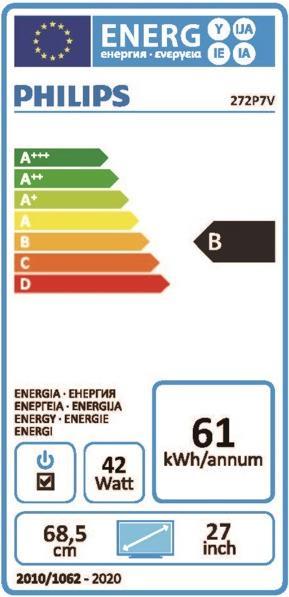 Label énergétique Philips P-line 272P7VPTKEB (3840 x 2160 pixels, 27")