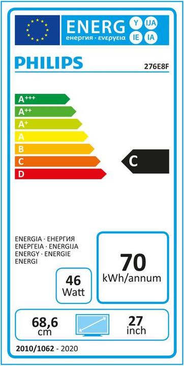 Energie-Label Philips E-line 276E8FJAB/00 (2560 x 1440 Pixel, 27")