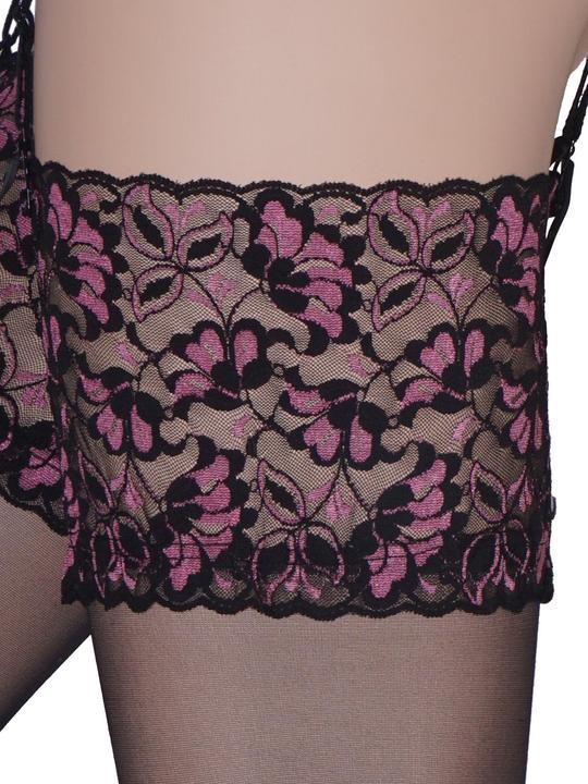 Image du produit Levee Satin Sheers Bas porte-jarretelles, couleur 695 noir-rose, taille 40-42 (20 DEN, 40 - 42)