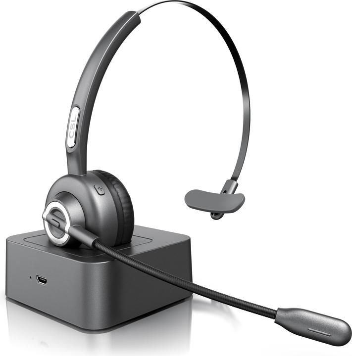 Produktbild CSL Kabelloses Headset, Wireless Mono Bluetooth Kopfhörer mit flexiblem Mikrofon, Ladestation,Multipoint (Kabellos)