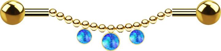 Star Piercing Barbell vergoldet zwei Kugeln Kette drei Opale blau (Chirurgenstahl 316L)