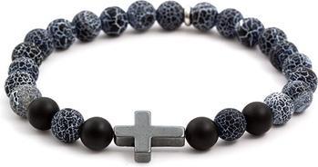 Beneto Agate and hematite bead bracelet MINK60 - Length: 19 cm (L) (19 cm, Howit, Lava Stein)