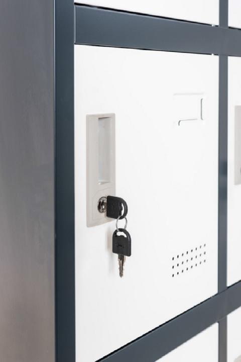 Produktbild Jet-Line Metall Schrank Schliessfachschrank 15 Fächer BUDAPEST Spind dunkelgrau-weiss