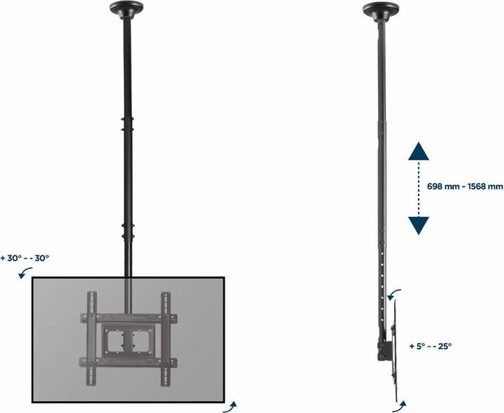 Produktbild Gembird CM-70ST-01 Vollbewegliche TV-Deckenhalterung 32 - 70 50 kg (Decke, 70", 50 kg)