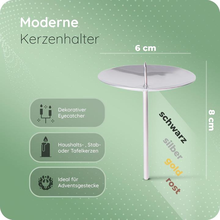 Produktbild Novaliv 4x Kerzenpick mit Dorn 6cm SILBER Kerzenhalter Adventskranz Adventskerzenhalter Kerzenteller