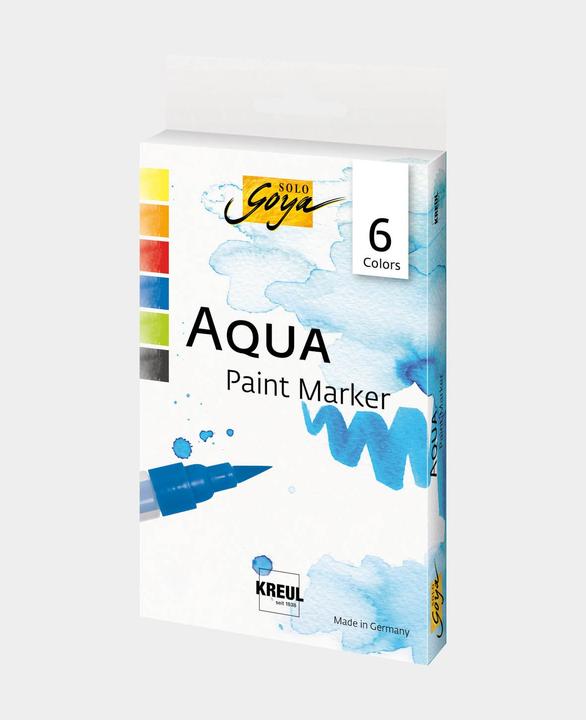 Actual product image SOLO GOYA Aqua Paint Marker Classic Colors Set of 6 (Black, Orange, Yellow green, Crimson, Cobalt blue, Lemon, 6 x)