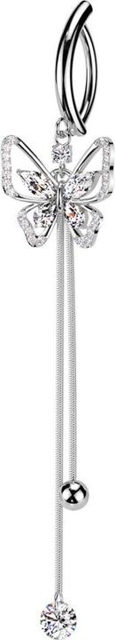 Star Piercing Banane klappbar silber Schild halbrund Anhänger Schmetterling zwei Ketten (Chirurgenstahl 316L, Messing)