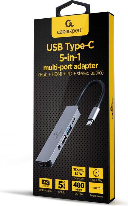 Image du produit Gembird A-CM-COMBO5-02 (USB-C, 5 Ports)