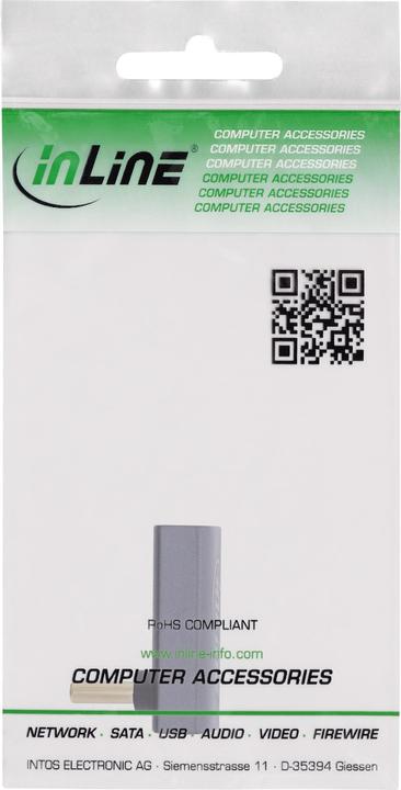Actual product image InLine USB4 adapter, USB-C plug/socket angled top/bottom, aluminium, grey (USB-C)