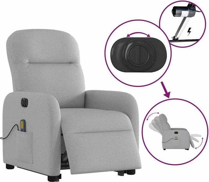 Immagine prodotto VidaXL Poltrona massaggiante con ausilio per la posizione eretta elettrica in tessuto grigio nuvola