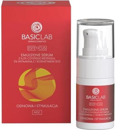 Immagine prodotto BasicLab Esteticus Emulsion Serum con 0,3% di retinolo puro, 3% di vitamina C e coenzima Q10 15Ml (15 ml, Crema notte)