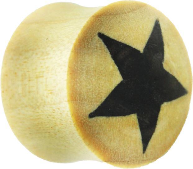 Produktbild Star Piercing Flared Plug aus Krokodilholz mit schwarzem Stern (ohne Messing, Organisch)
