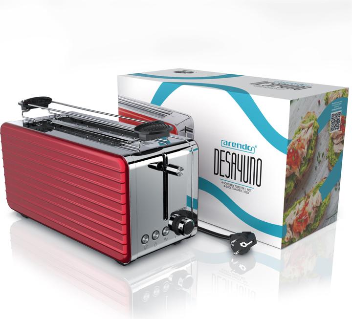 Image du produit Arendo Grille-pain à fente longue pour 4 tranches, 1500 W, acier inoxydable, chauffe brioche, DESAYUNO (Prise UE)