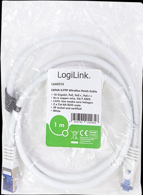 Image du produit LogiLink Câble patch Ultraflex, Cat.6A, S/FTP, 1,0 m, blancá (S/FTP, CAT6a, 1 m)