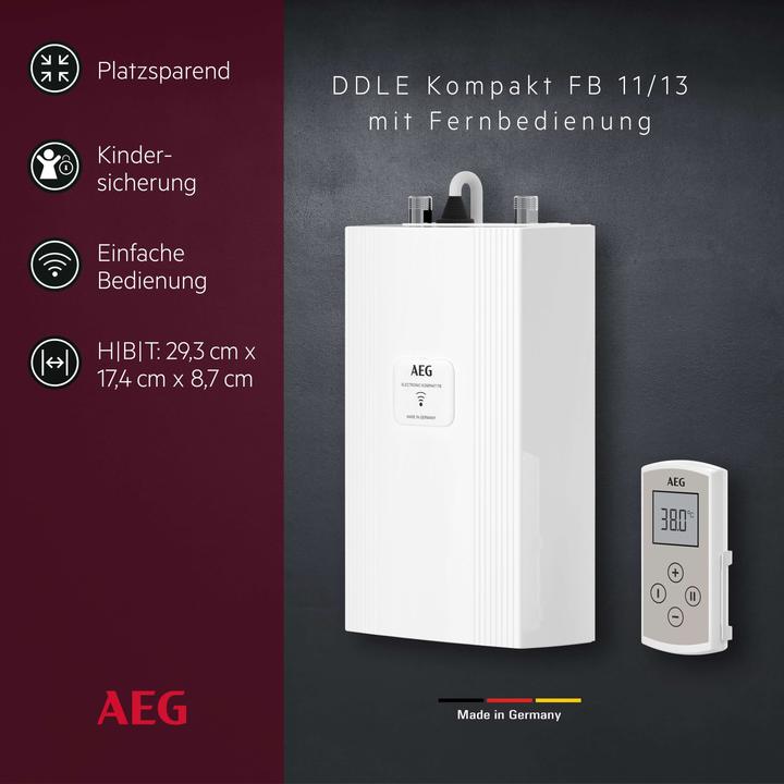 Produktbild AEG Haustechnik DDLE Kompakt FB 11/13 kW Kompakt Durchlauferhitzer für die Küche, Fernbedienung, 400 V, Untertisch