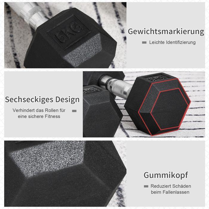 Produktbild Swisshandel24 Hexagon Kurzhanteln 2er Set 2 x 5 KG Gusseisen Hanteln Kurzhantelset Gewichte Metall Gummi schwarz
