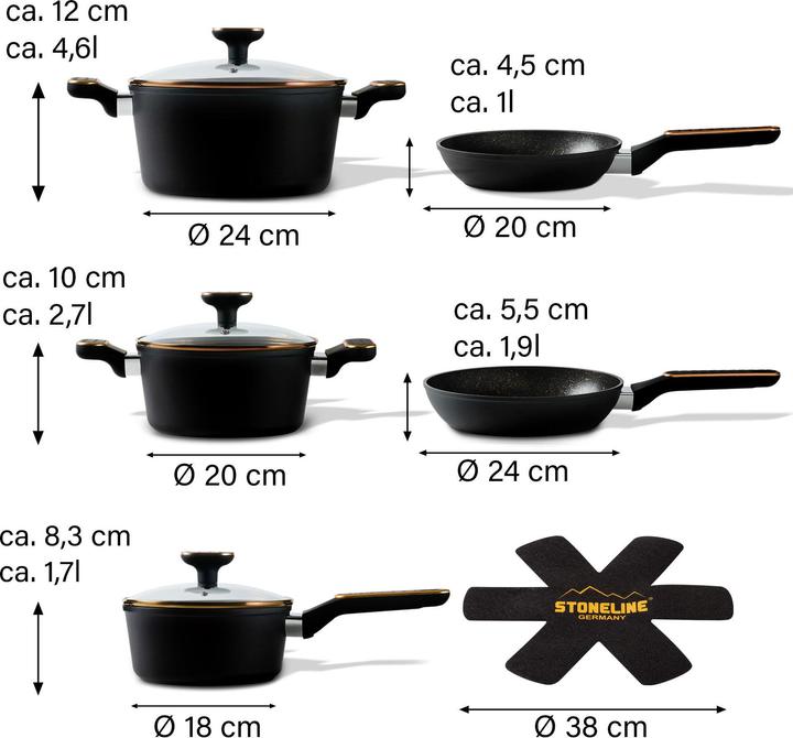 Produktbild Stoneline Cookware Set, Forged, With Pan Protections, 11pcs, Rose Gold (24 cm, Pfannenset + Topfset, Aluminium)